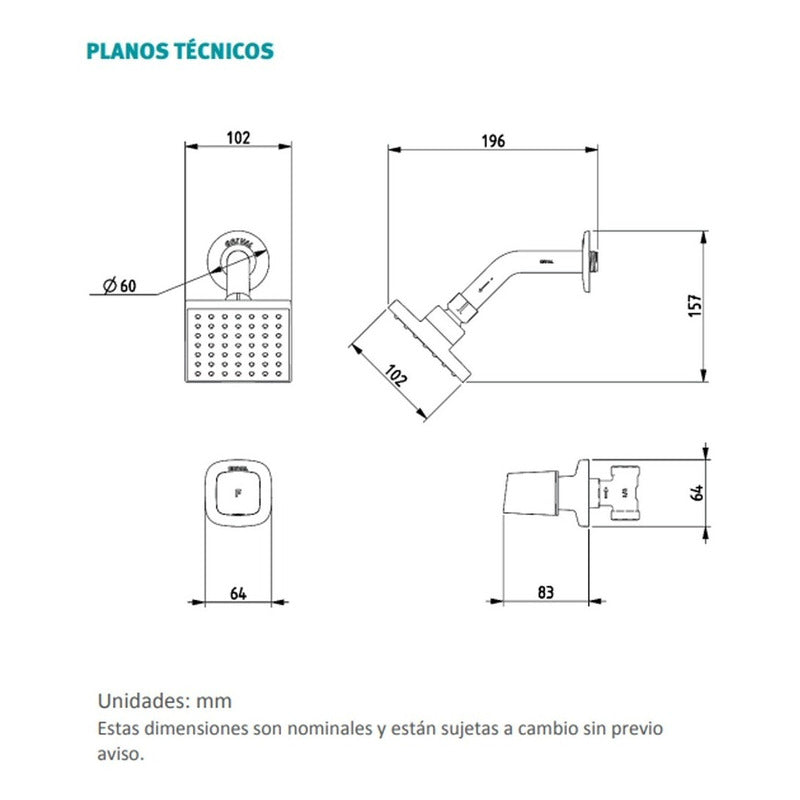 Ducha Sencilla Solid Cromo Grival