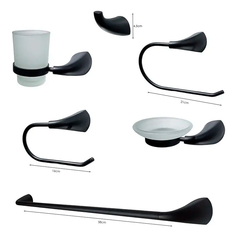 Accesorios Para Baño Negro Mate Izmir X 6 Piezas