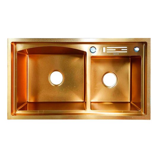 Lavaplatos Doble Pozo Con Escurridor Oro Rosa+ Accesorios