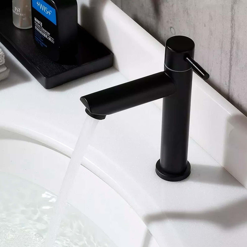 Grifería Lavamanos Agua Fría Baja Cuello Recto Negro Mate