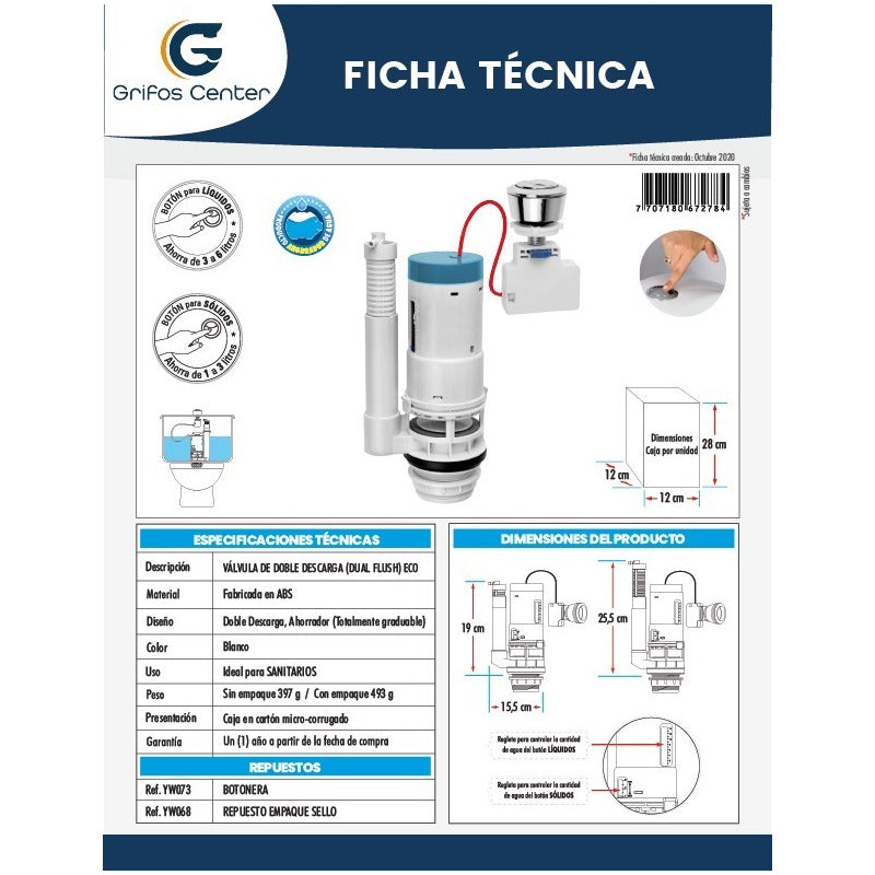 Válvula Doble Descarga Dual Flush