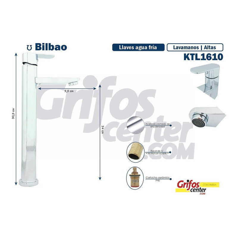 Grifería Lavamanos Agua Fría Alta Bilbao
