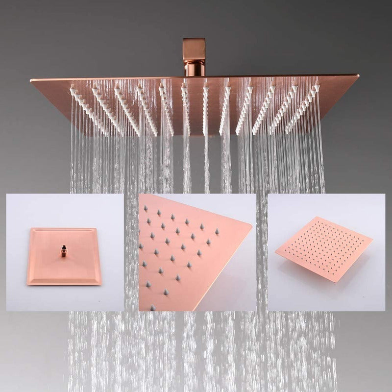 Regadera Ducha Cuadrada Metálica 20x20 Con Tubo Oro Rosa Vin