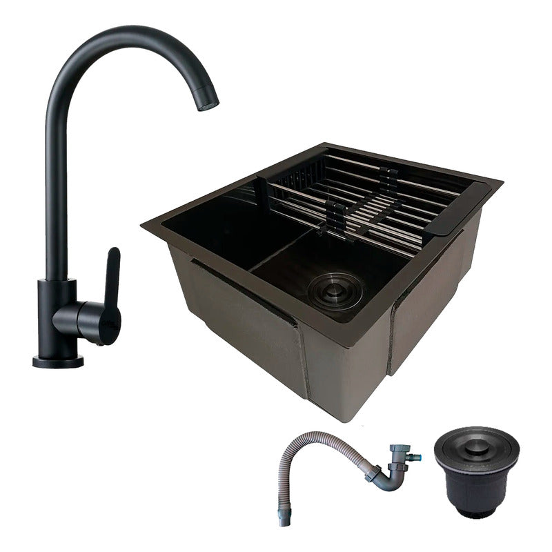 Combo Lavaplatos 51*45cm+griferia Lvp Negra Pala+ Accesorios
