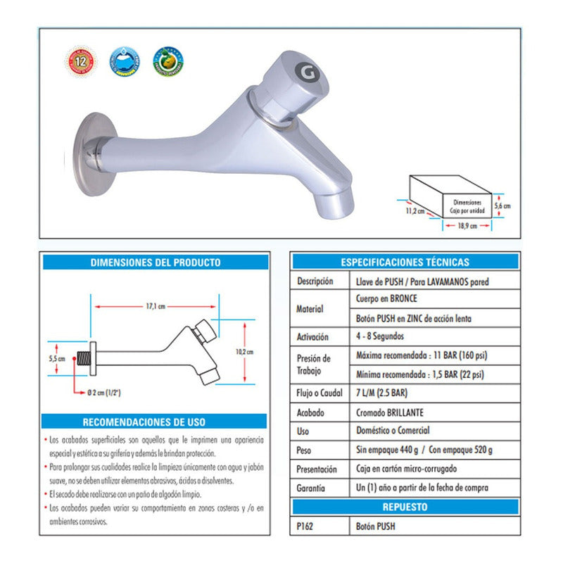 Llave De Push Institucional Material Bronce