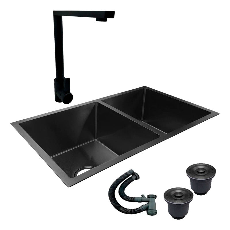 Combo Lavaplatos Doble 77*45cm+griferia Lvp Negra L+ Acc