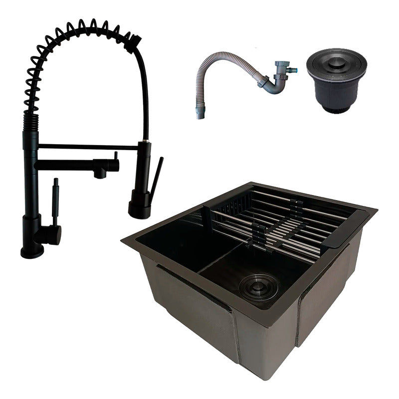 Combo Lavaplatos 51*45cm+griferia Lvp Negra 1905+ Accesorios