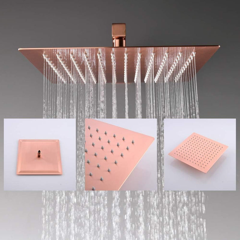 Ducha-regadera De Metal Cuadrada Oro Rosa De 20 Cm