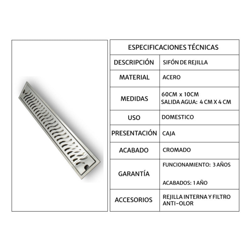 Rejilla De Piso Ranurada De 60 X 10cm