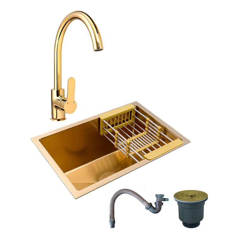 Combo Lavaplatos 51*45cm+griferia Lvp Oro Brillante+acc