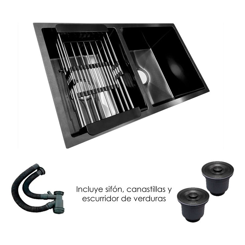 Combo Lavaplatos Doble 77*45cm+griferia Lvp Negra 1+ Acc