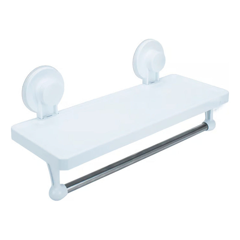 Repisa Organizadora Ventosa Baño Con Toallero Color Blanco