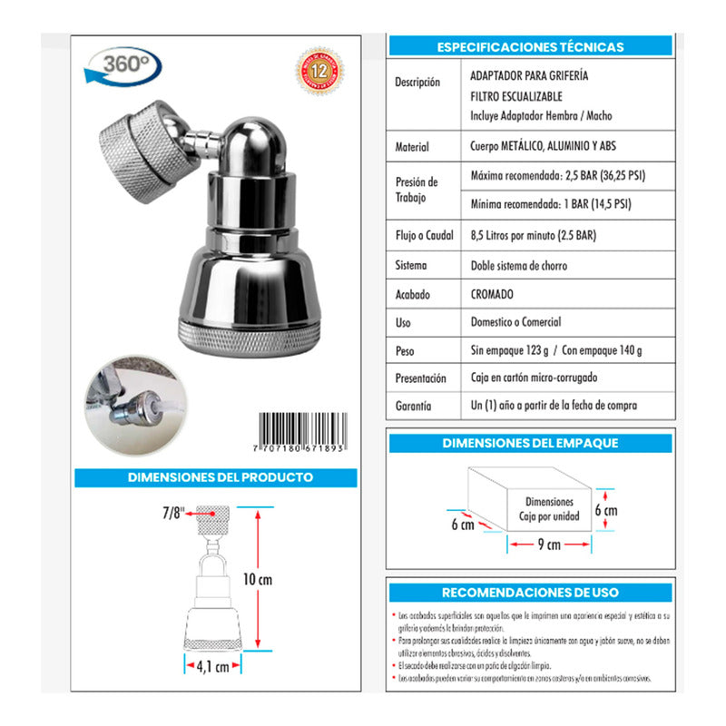 Adaptador Para Grifería Filtro Escualizable
