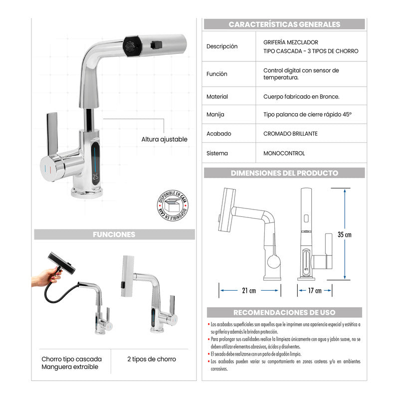 Griferia Lavaplatos Monocontrol Control Digital Gris Mate