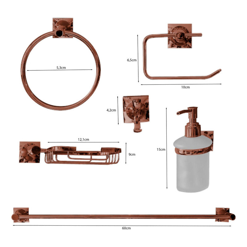 Juego De Accesorios Para Baño X6 Piezas Xcaret Oro Rosa
