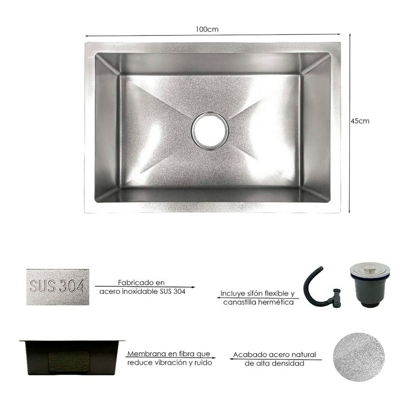 Combo Lavaplatos 100*40cm+griferia Extraible Satin+accesorio