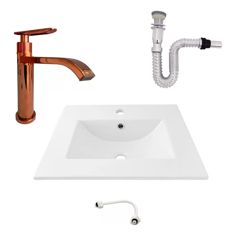 Kit Placa Lavamanos 61*40cm+griferia Agua Fria+push Flex. 4