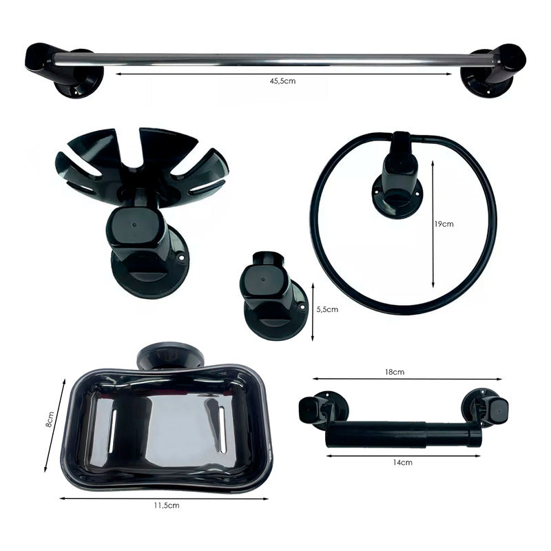 Juego De Accesorios Baño Redondo Abs Negro X6