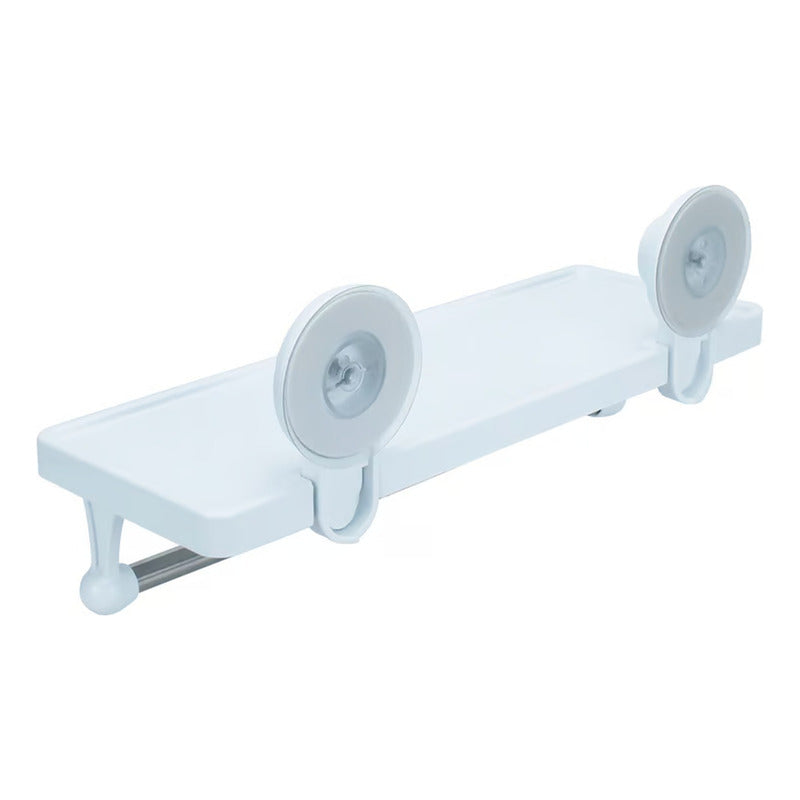 Repisa Organizadora Ventosa Baño Con Toallero Color Blanco