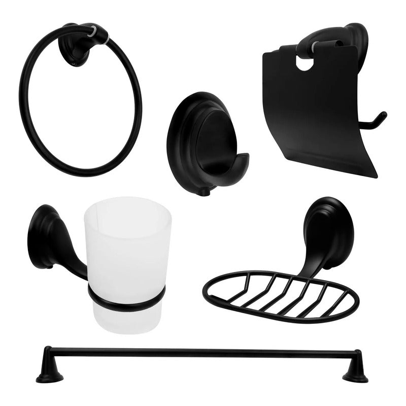 Juego De Accesorios Para Baño Negro Zinc 6 Piezas