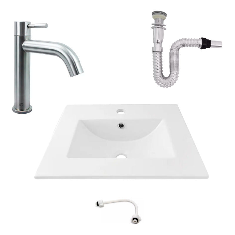 Kit Placa Lavamanos 61*40cm+griferia Agua Fria+push Flex. 7
