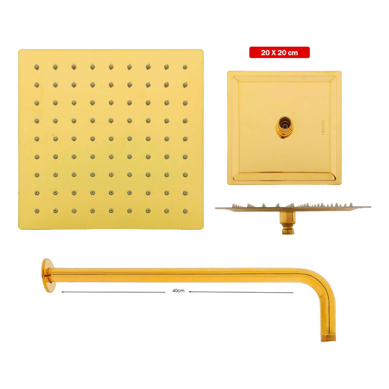 Kit Ducha Dorada 20cm+tubo+mezclador Ducha +manijas Mig.
