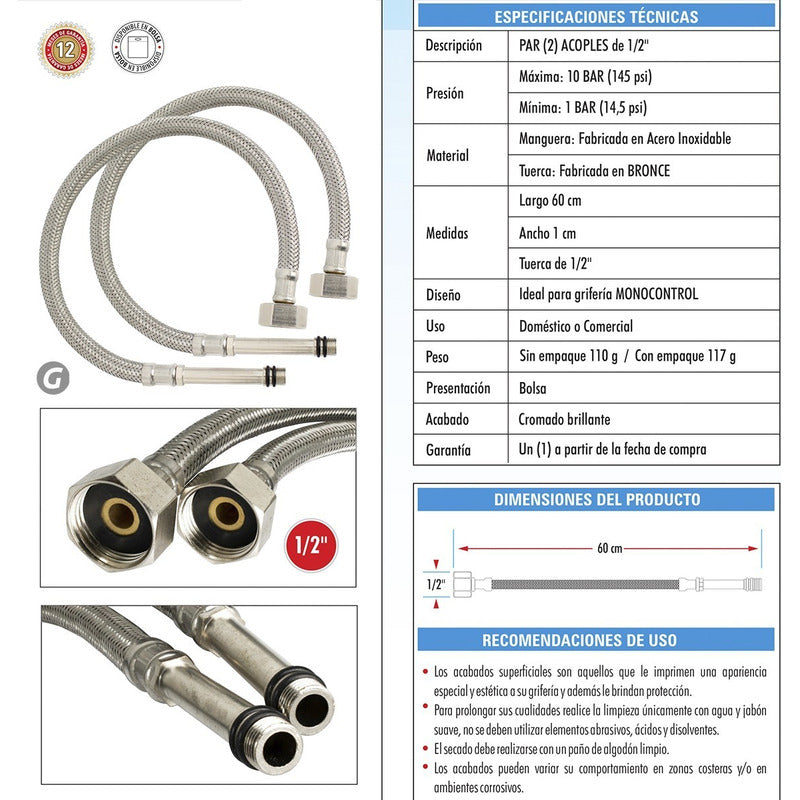 Par De Acoples Con Extensión Para Monocontrol 60 Cm