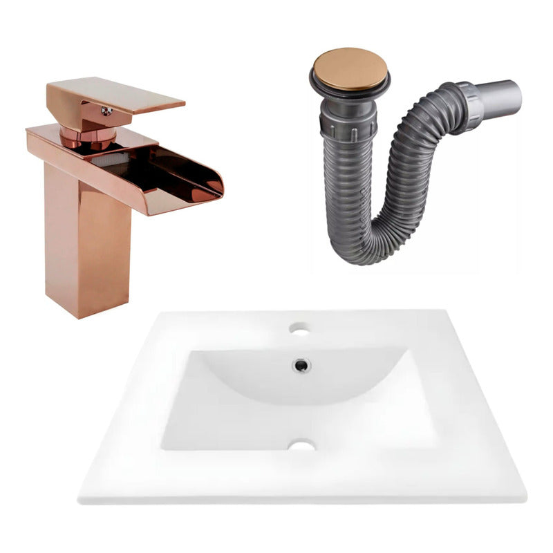 Combo Placa Lavamanos 61*40cm+grifo Monocontrol+push Rose3
