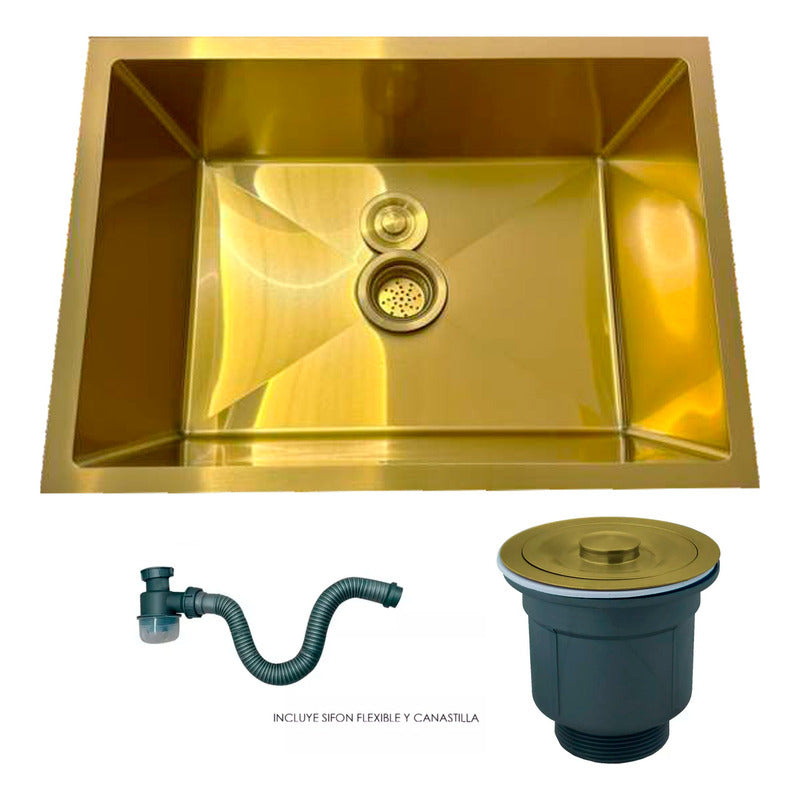 Lavaplatos En Acero Inoxidable Dorado 60*45cm + Accesorios