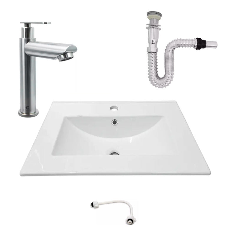 Kit Placa Lavamanos 61*46.5cm+griferia Agua Fria+push Flex.6