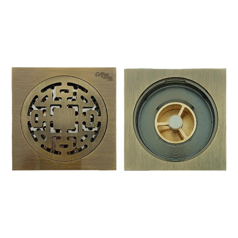 Rejilla De Piso Cuadrada Antirretorno Bronce Muisca Vintage