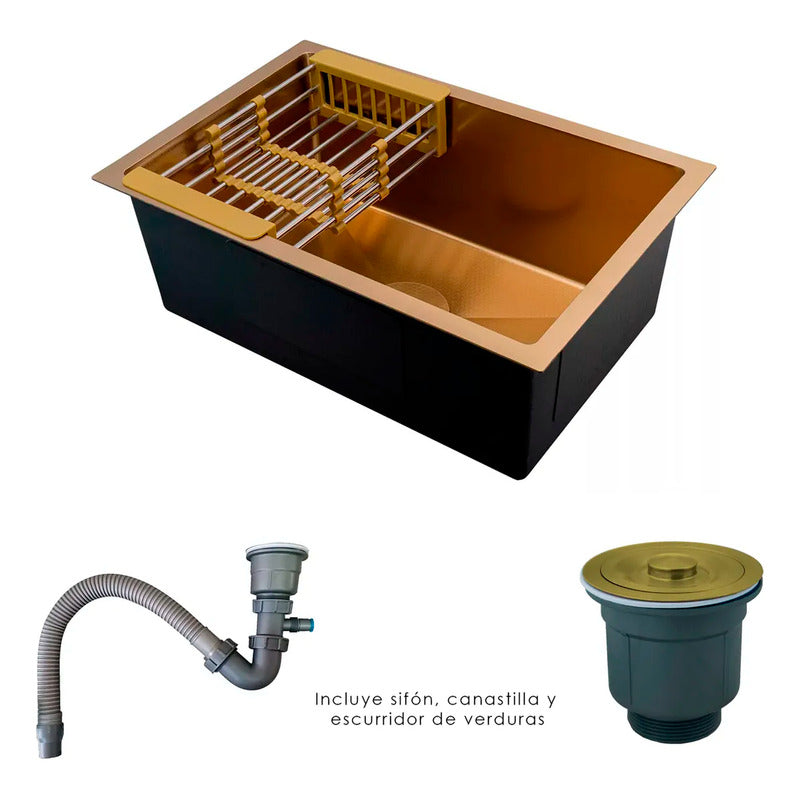 Combo Lavaplatos 70*45cm+griferia Lvp Gourmet Oro+accesorios