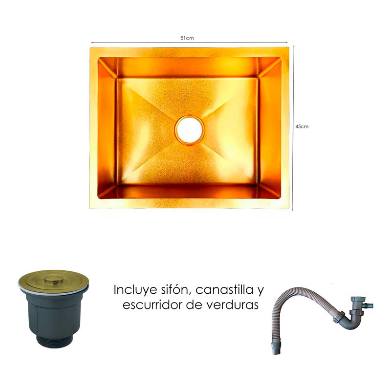 Combo Lavaplatos 51*45cm+griferia Lvp Oro Extraible+acc