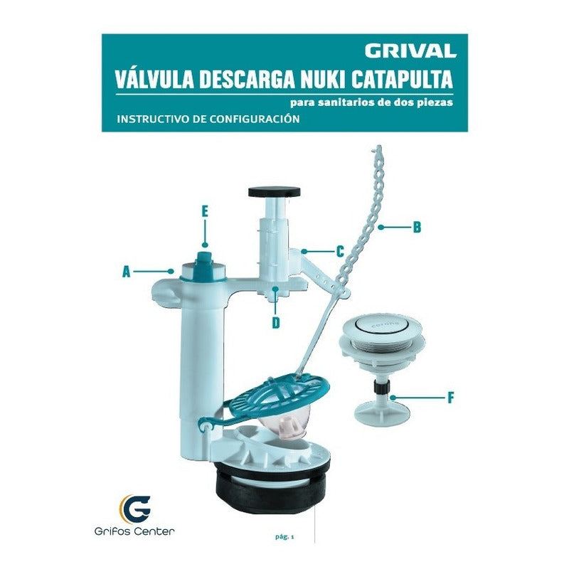 Válvula Descarga Nuki 2 Piezas Catapulta 26cm + Botón Grival