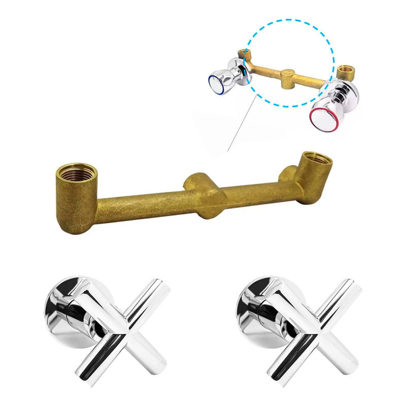 Kit Ducha 20cm Tubo + Mezclador Ducha + Manijas Cruz