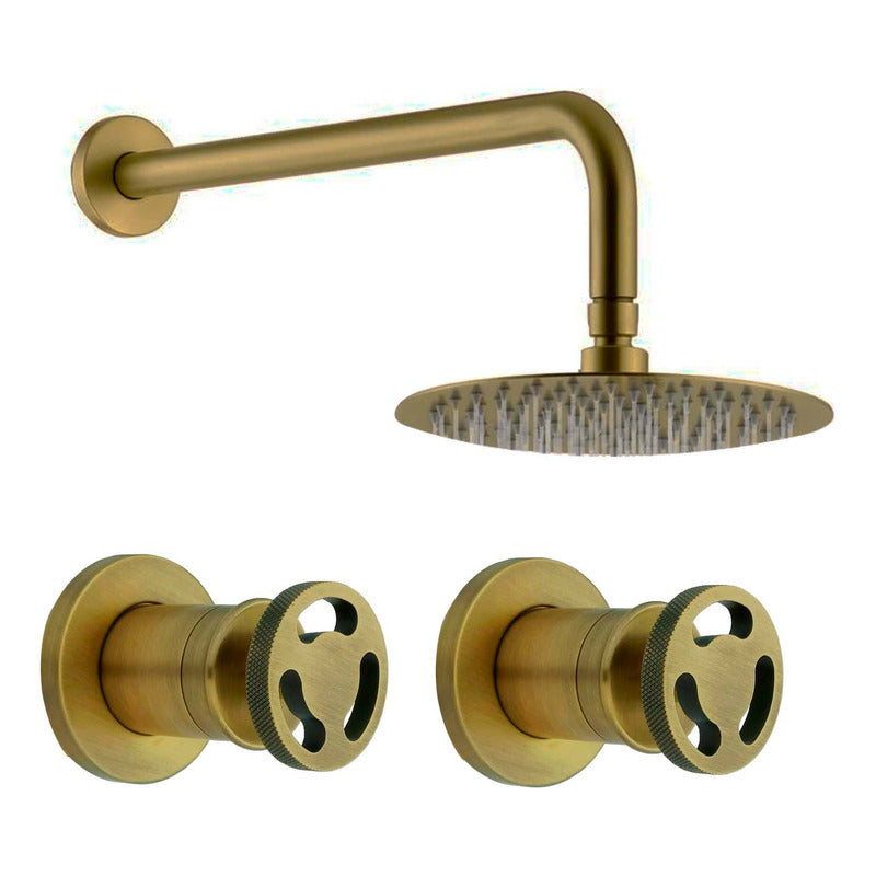 Kit Ducha Bronce Antiguo+tubo+ Mezclador Ducha+manijas Ind.