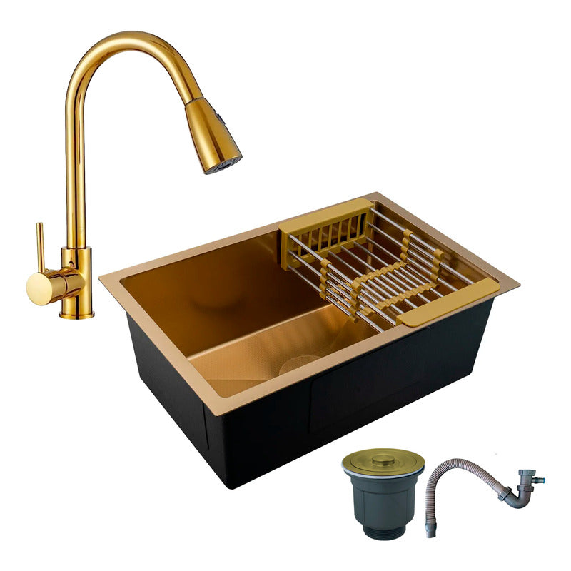Combo Lavaplatos 70*45cm+griferia Lvp Oro Extraible Brillant