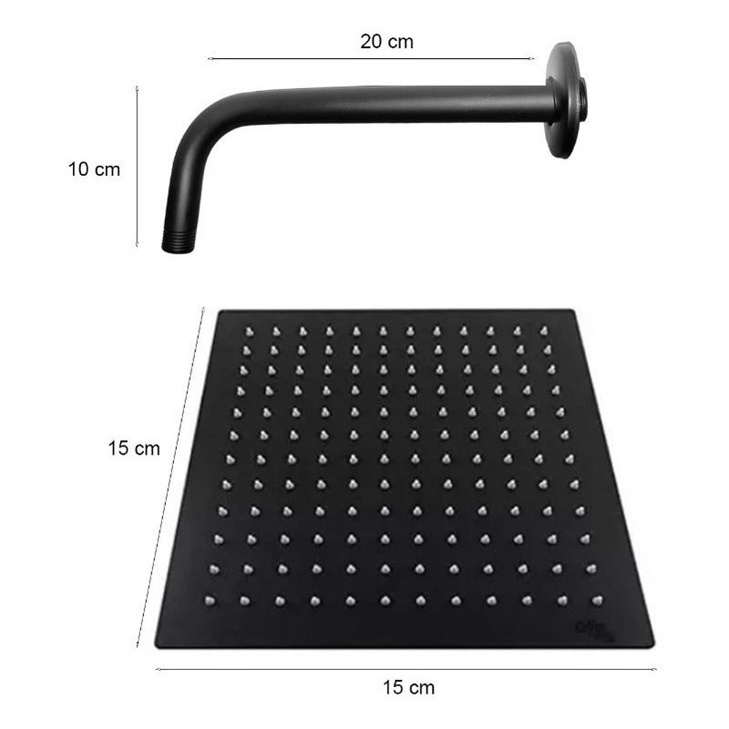 Kit Ducha Cuadrada Negro De 15cm + Monocontrol Cuadrada