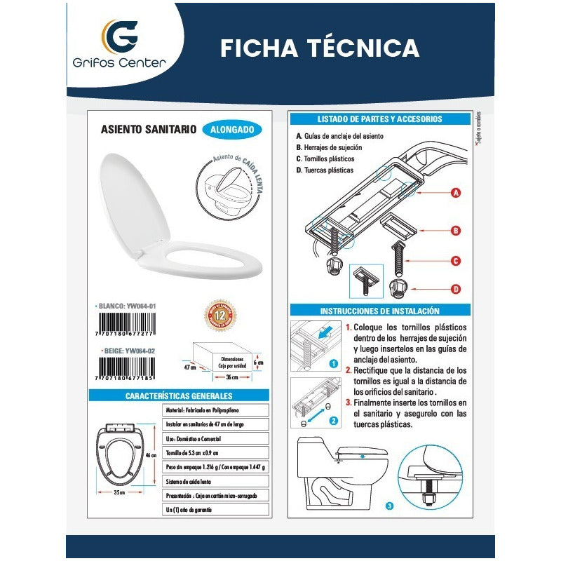 Asiento Sanitario Alongado Caída Lenta Beige/bone