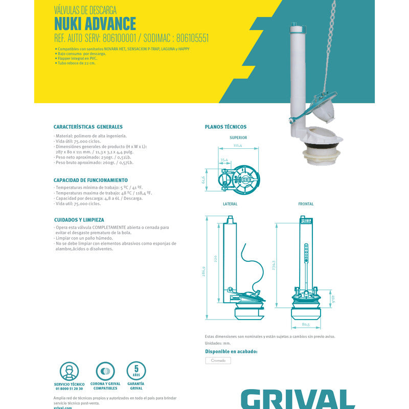 Válvula Descarga Nuki Advance 32cm