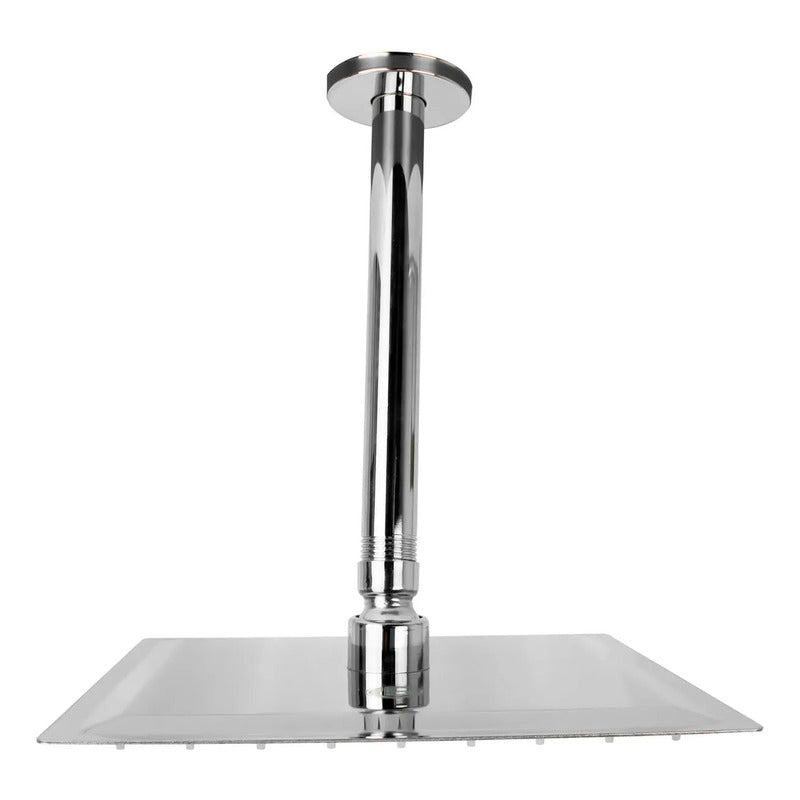 Ducha, Regadera Cuadrada Metálica, 40 Cm Con Tubo De Techo