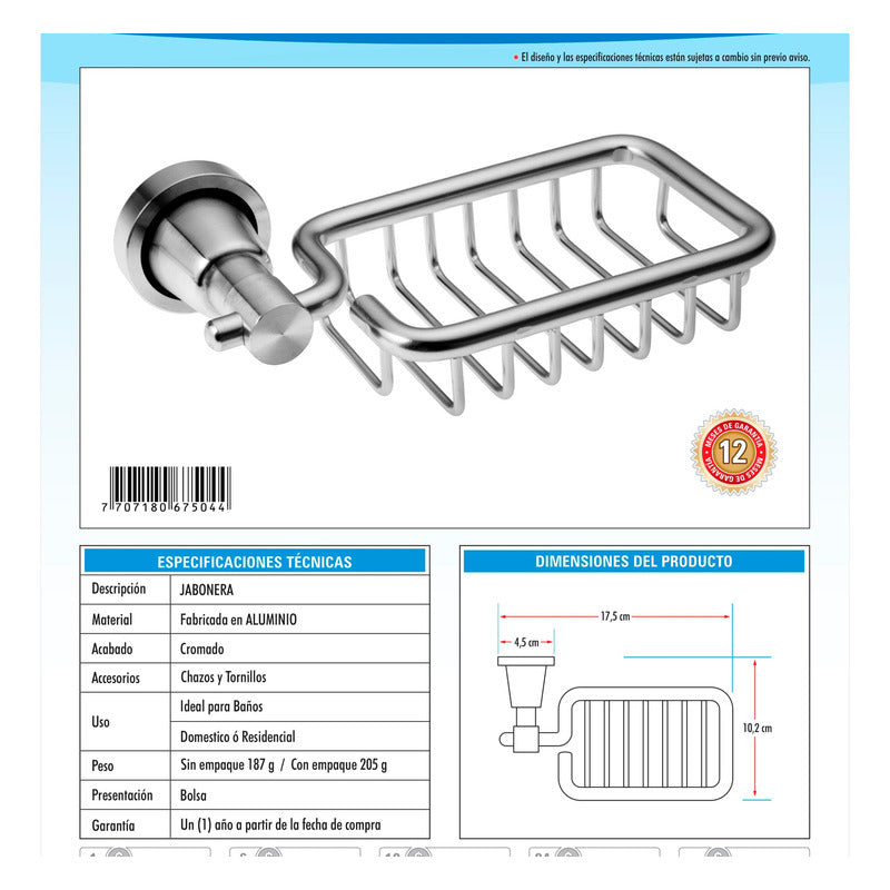 Jabonera Para Baño Cuadrada En Aluminio Redonda