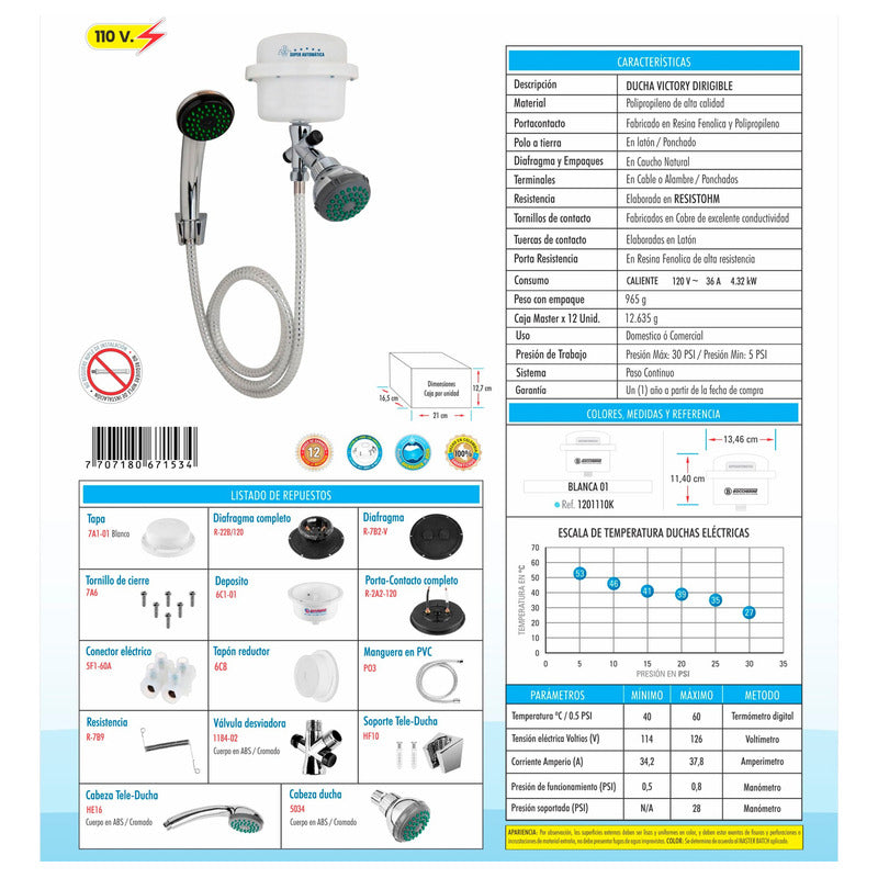 Ducha Eléctrica Salón De Belleza Auto. Con Teleducha Negra