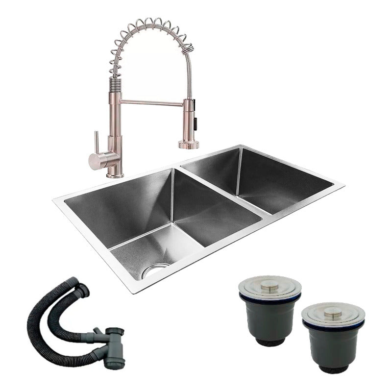 Combo Lavaplatos Doble 77*45cm+griferia Extraible+acces.