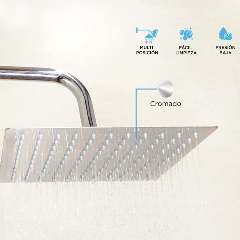 Ducha Cuadrada En Acero Inoxidable 304 12puLG + Tubo