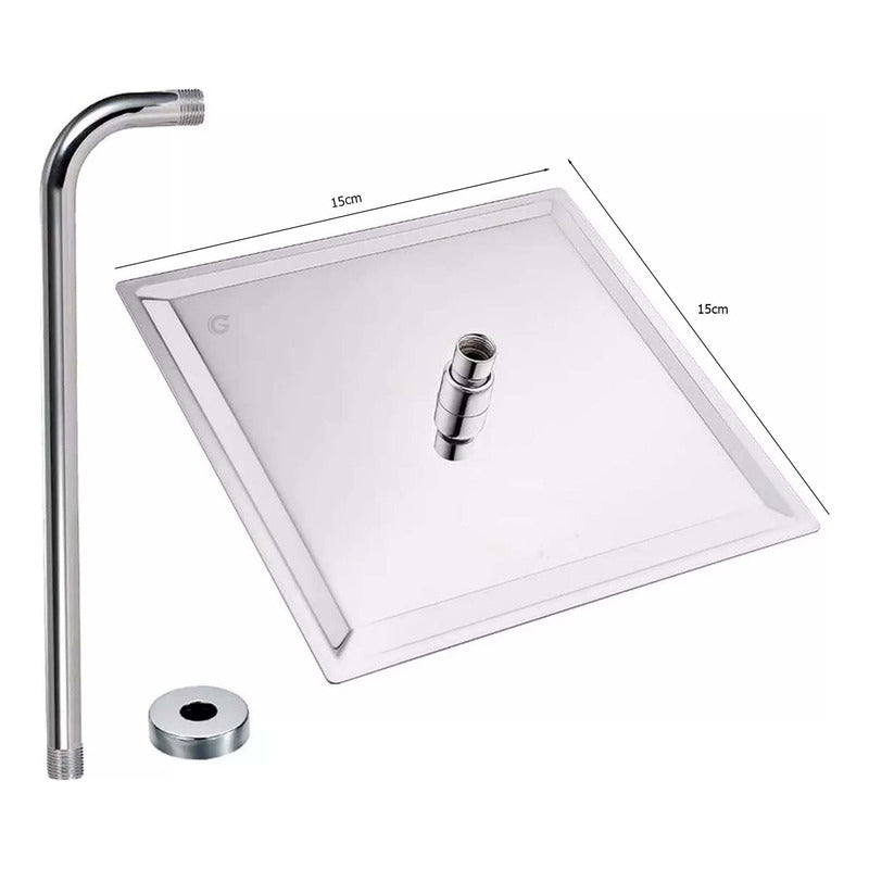 Kit Ducha Cuadrada 20cm+tubo+registro Manija Ducha Plat.