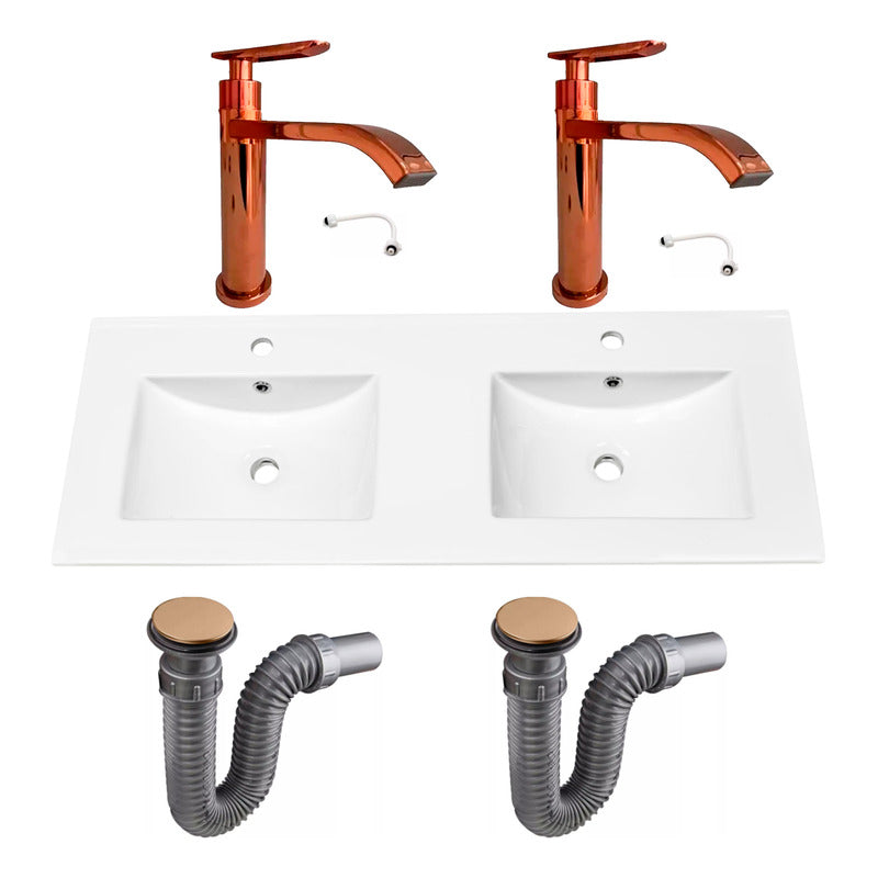 Combo Placa Doble Lavam.121*46,5cm+grifo Agua Fria+push Rose