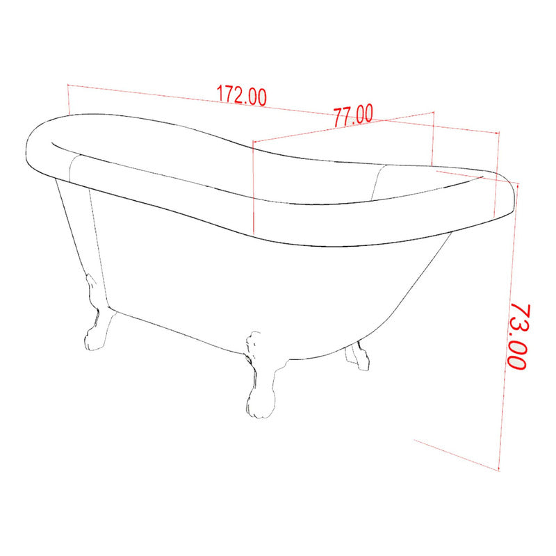 Tina Bañera Santorini Patas Fenix Vintage 1,72mt X 77 X 73cm