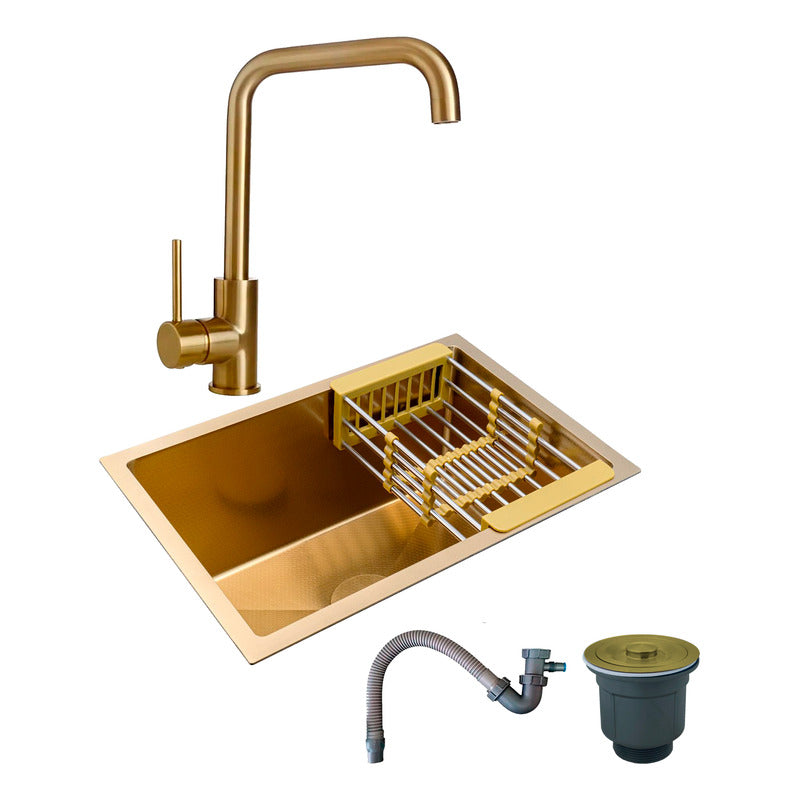 Combo Lavaplatos 51*45cm+griferia Lvp 7 Oro Cepillado+acc