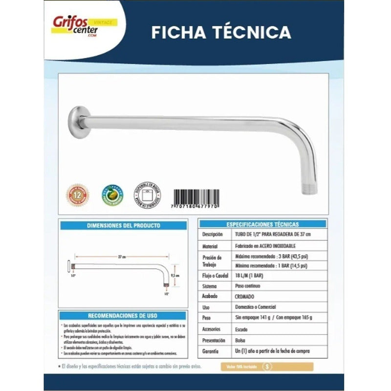 Tubo De 1/2 Para Regadera